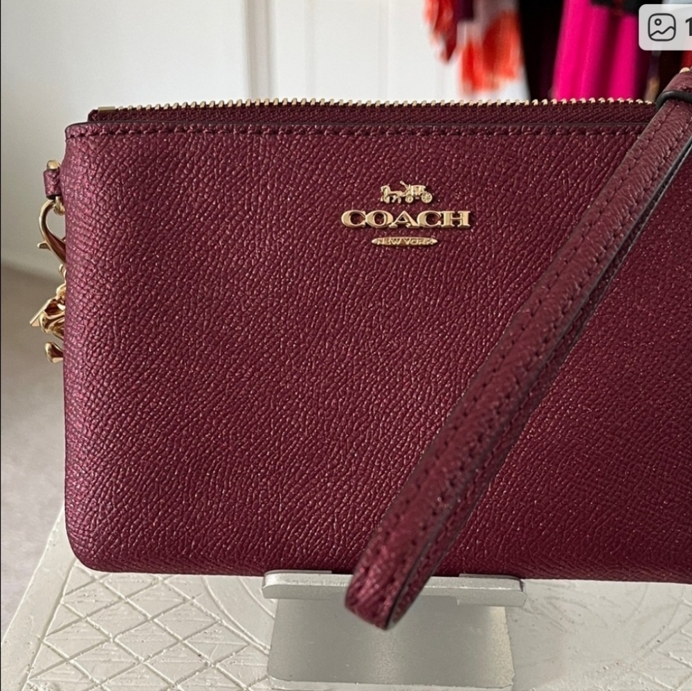 Coach Dark Red Leather Wristlet